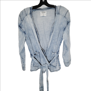 One Teaspoon Denim Fray Pocket Tie Waist Jacket